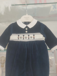 NEW AW24 Blues Baby Navy Velour Smocked Soldier Babygrow BB1418