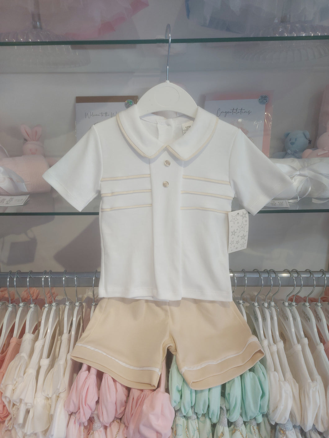 NEW SS25 Spanish Boys Shorts Set SG169 White/Beige