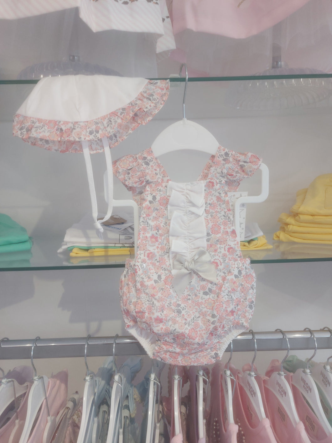NEW SS25 Spanish Romper with hat Peach floral SG34