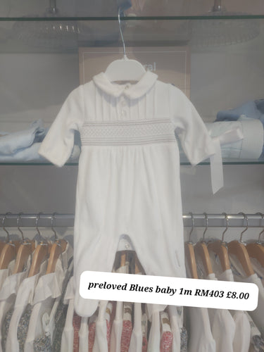 PRELOVED Blues Baby Velour Babygrow 1m RM403