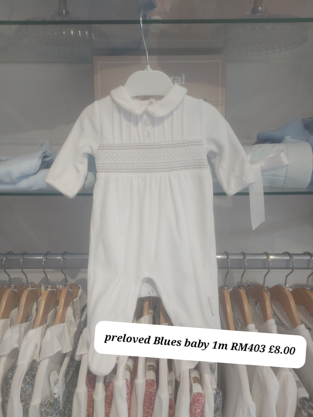 PRELOVED Blues Baby Velour Babygrow 1m RM403
