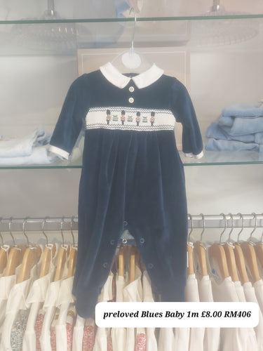 PRELOVED Blues Baby Navy Velour Babygrow 1m RM406