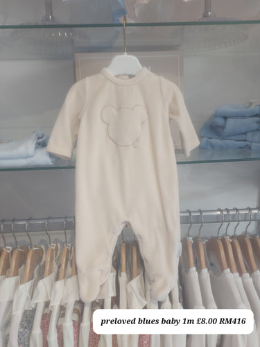 PRELOVED Blues Baby Velour Babygrow 1m RM416