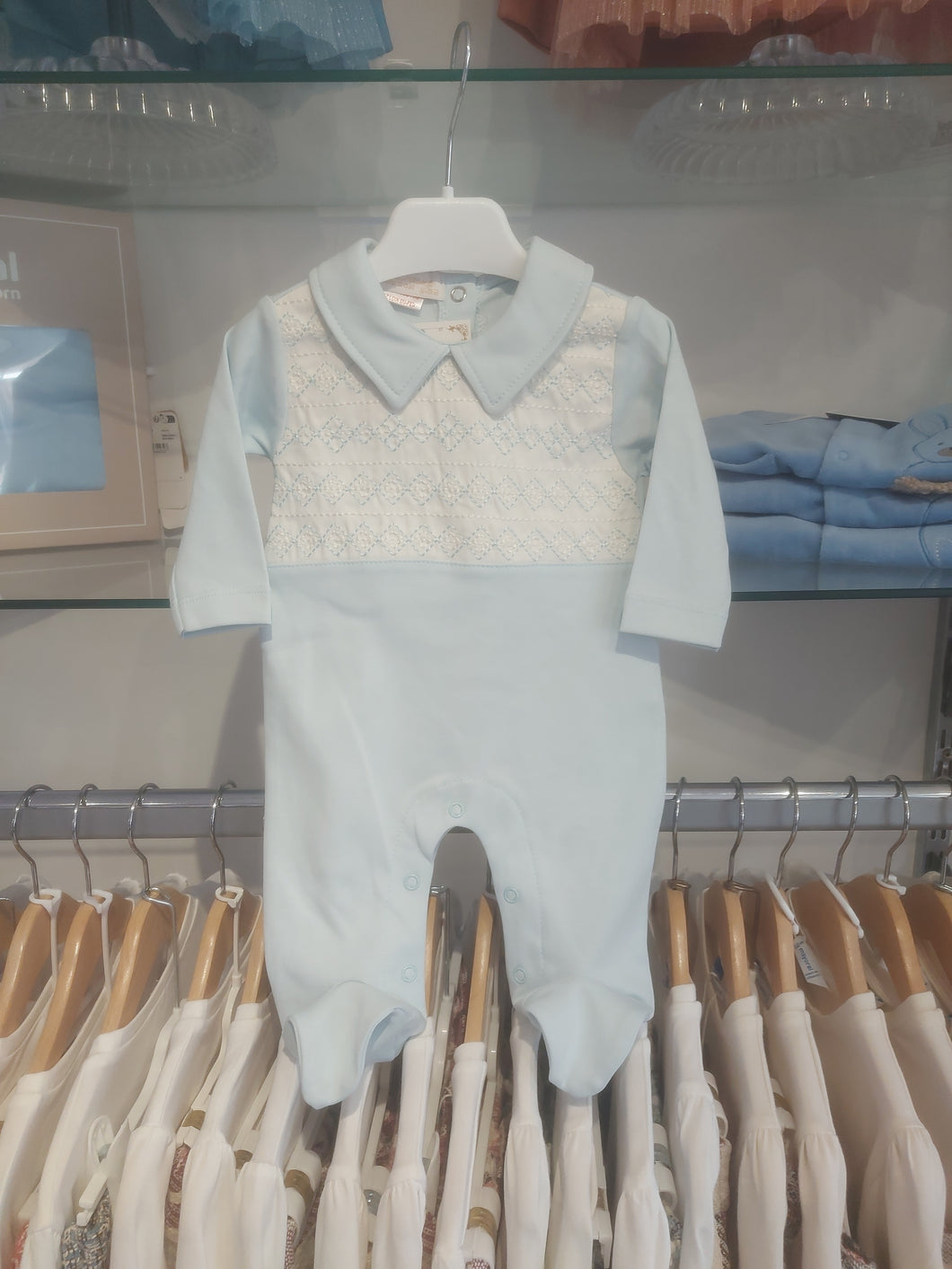 NEW AW25 Blue Smocked Babygrow 10103 BLUE