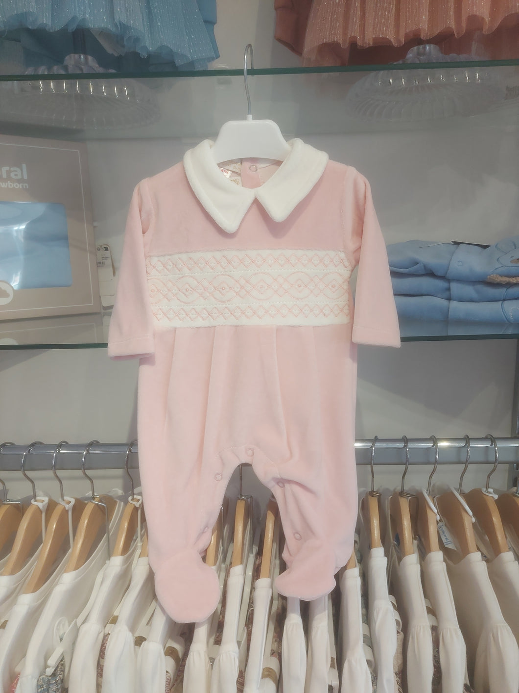 NEW AW25 Pink Velour Smocked Babygrow 10106 PINK