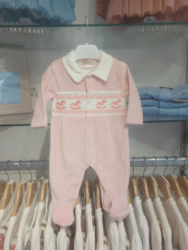 NEW AW25 Pink Velour Smocked Rocking Horse Babygrow 10108 PINK