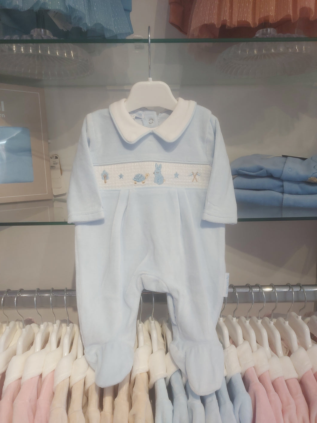 NEW AW25 Blue Velour Bunny Babygrow 402