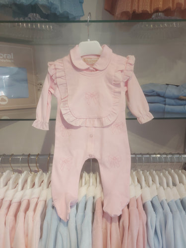 NEW AW25 Pink Bow Babygrow with Bib 10109