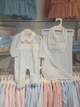 Load image into Gallery viewer, NEW AW25 Blue Smocked Babygrow, bib and blanket Set 10105