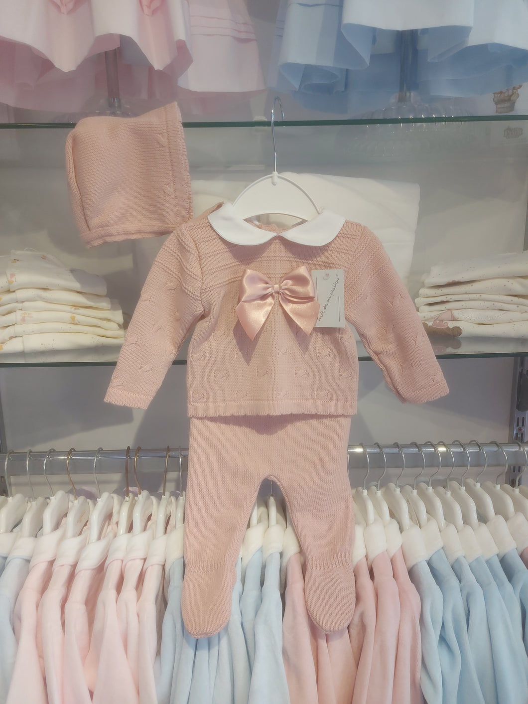 NEW AW25 Dusky Pink Knitted Outfit with Bonnet 1557