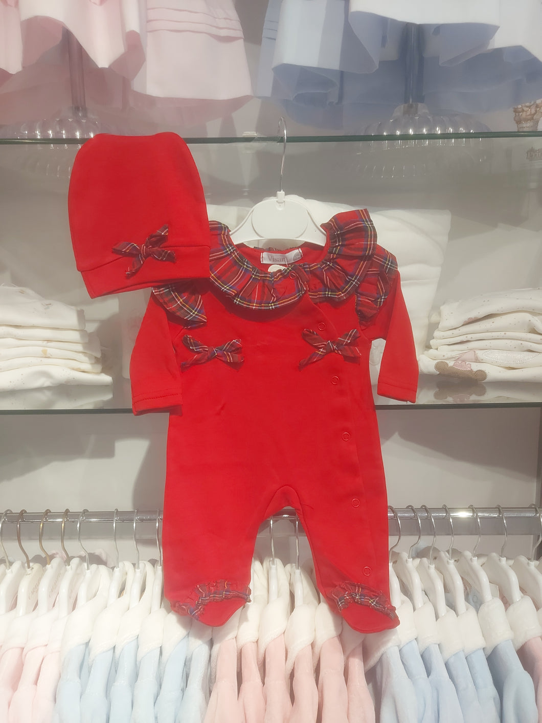 NEW AW25 Girls Tartan Babygrow with hat 00250