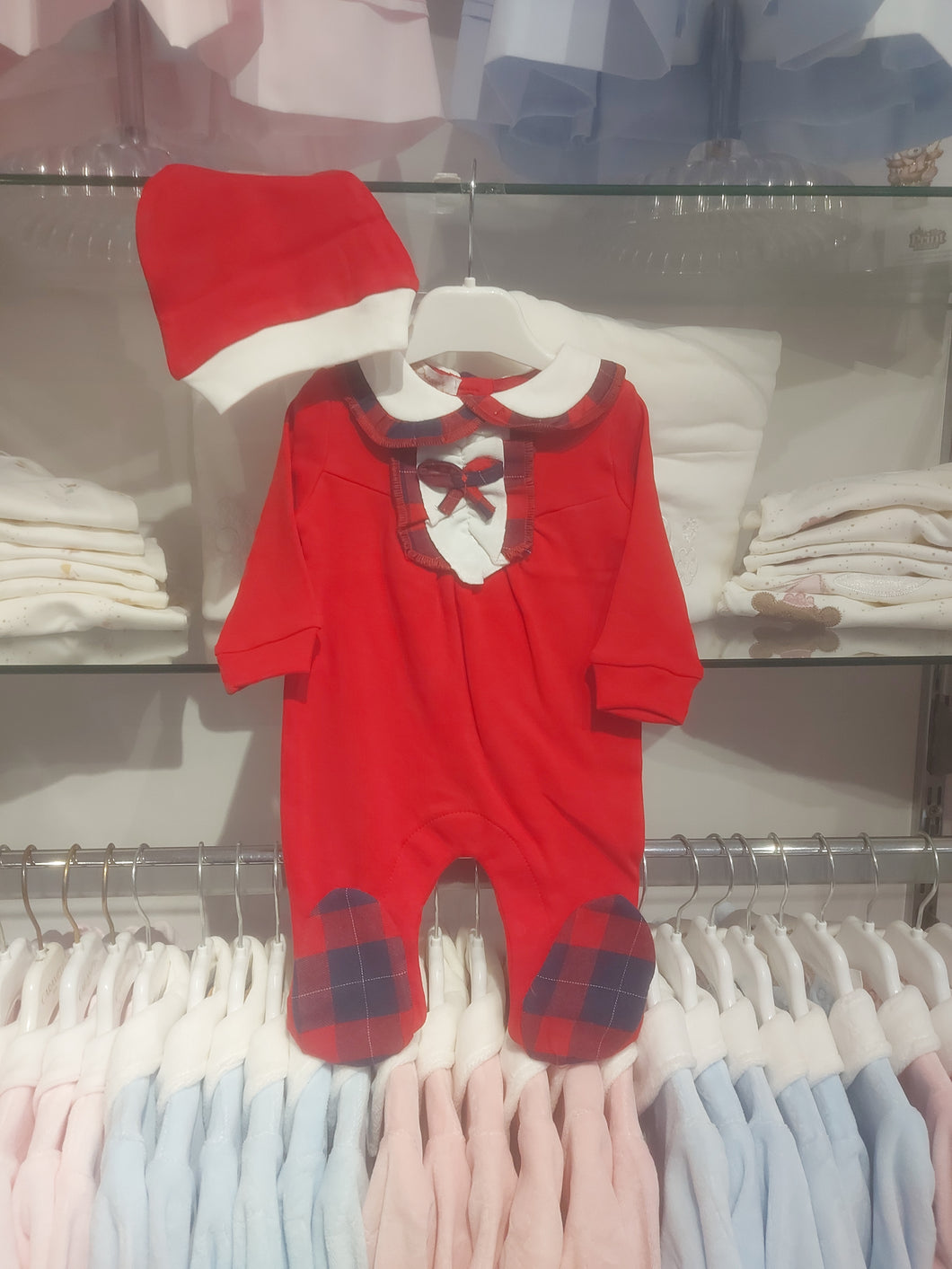 NEW AW25 Girls Tartan Babygrow with hat 15065 RED