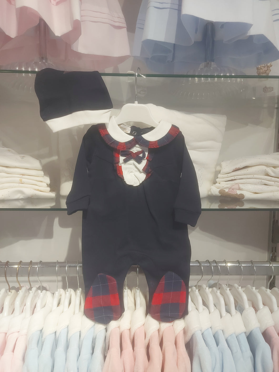 NEW AW25 Girls Tartan Babygrow with hat 15065 NAVY