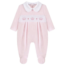 Load image into Gallery viewer, NEW AW26 Girls Pink Crown Smocked Babygrow LD006