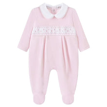 Load image into Gallery viewer, NEW AW26 Girls Pink Velour Smocked Polka Dot Babygrow LD004