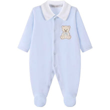 Load image into Gallery viewer, NEW AW26 Boys Blue Velour Teddy Embroided Babygrow LD018