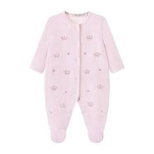 Load image into Gallery viewer, NEW AW26 Girls Pink Velour Crown Embroided Babygrow LD005