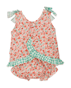 NEW SS24 Calamaro Girls Coral/Green Floral Outfit 22055