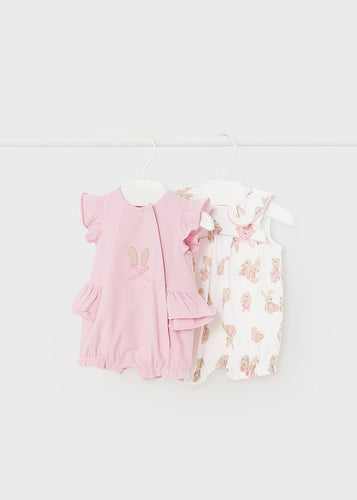 NEW SS24 Mayoral Girls Pack of 2 Bunny Rompers Pink/69 1706