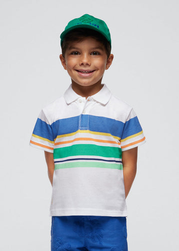 NEW SS24 Mayoral Boys Striped Polo Top Green/76 3104