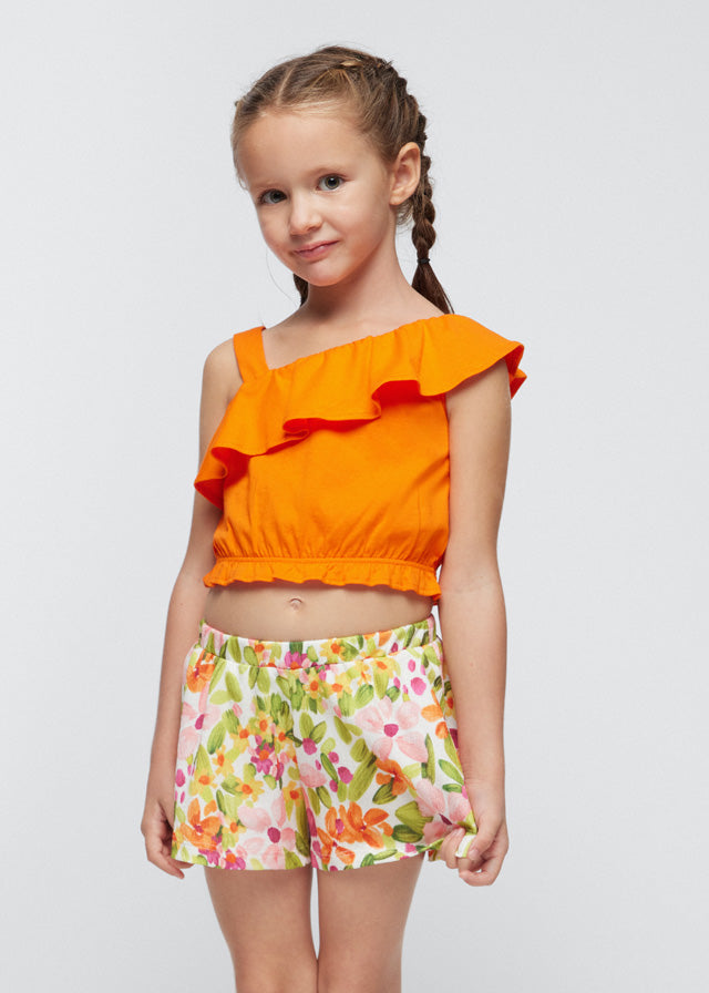 NEW SS24 Mayoral Girls Crepe Shorts Set Orange/17 3262