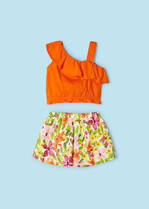 NEW SS24 Mayoral Girls Crepe Shorts Set Orange/17 3262