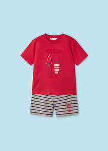 NEW SS24 Mayoral Boys Striped Shorts Set Red/20 3607