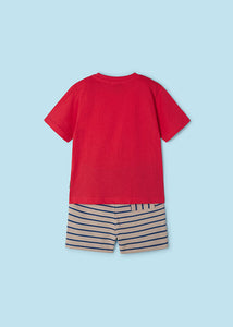 NEW SS24 Mayoral Boys Striped Shorts Set Red/20 3607