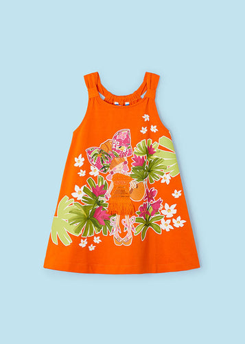 NEW SS24 Mayoral Girls Printed Dress Orange/87 3943