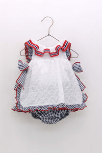 NEW SS24 Foque Girls Navy/Red Checked Baby Dress 2415965