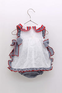 NEW SS24 Foque Girls Navy/Red Checked Baby Dress 2415965