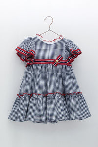 NEW SS24 Foque Girls Navy/Red Checked Dress 2415968