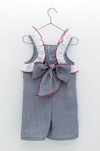 NEW SS24 Foque Girls Navy/Red Checked Playsuit 2416944