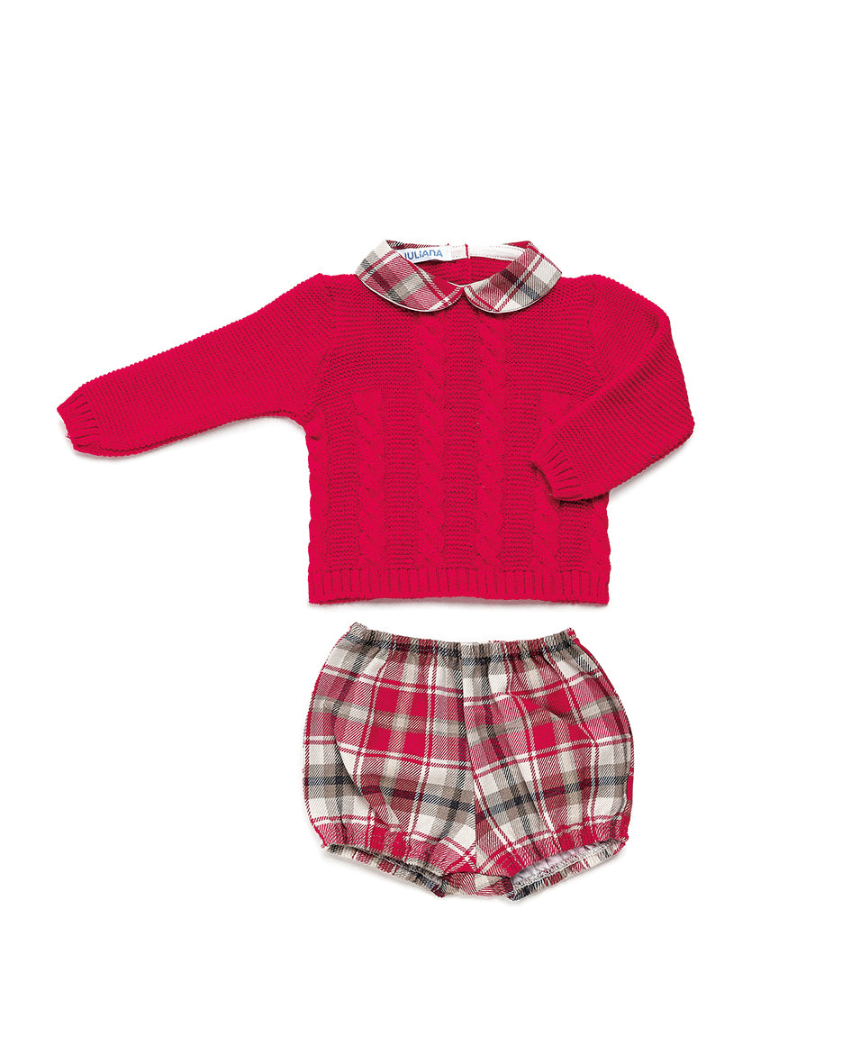 NEW AW24 Juliana Boys Red/Grey Check Jam Pants Outfit 24583