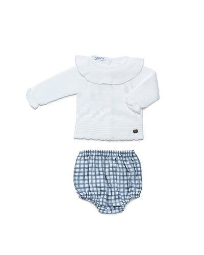 NEW AW24 Juliana Girls White/Blue Check Jam Pants Outfit 24596