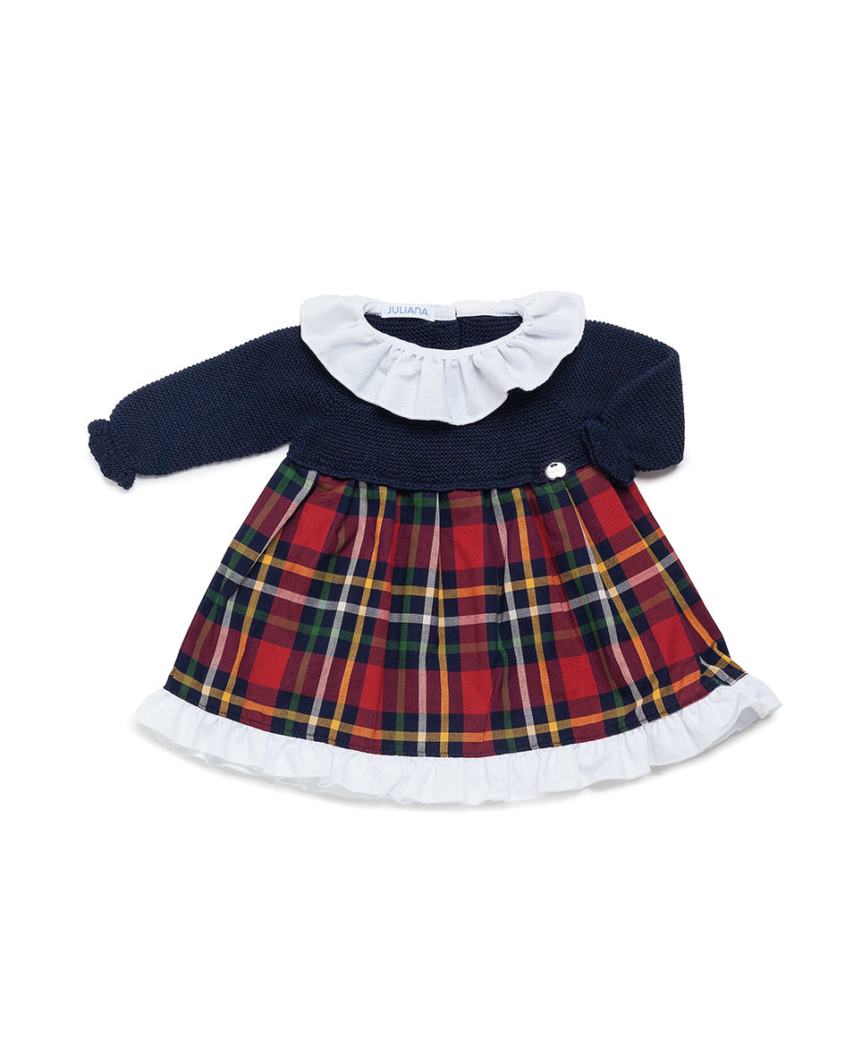 NEW AW24 Juliana Girls Navy Tartan Dress 24643