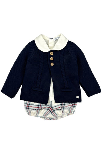 NEW AW24 Juliana Boys Navy Check 3 Piece Outfit 24766