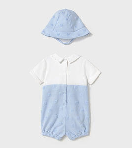 PRE ORDER - NEW SS25 Mayoral Baby Boys Romper with Hat 1605 Sky/49