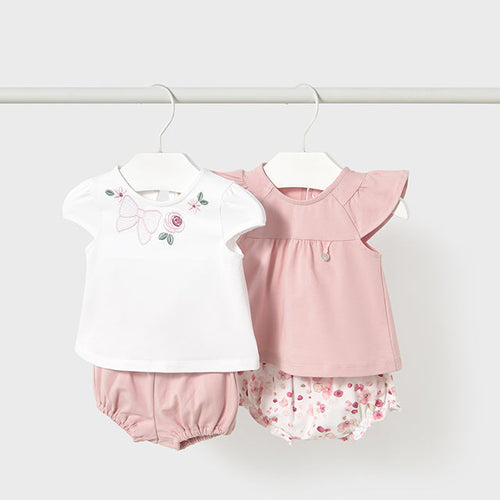 PRE ORDER - NEW SS25 Mayoral Baby Girls Twin Pack Outfits 1663 Rose/27