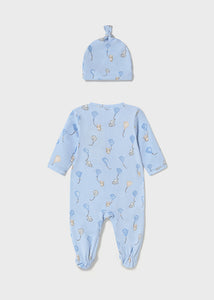 NEW SS25 Mayoral Baby Boys Babygrow with Hat 1706 Sky/93