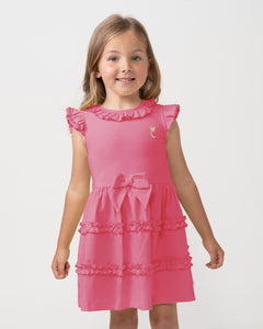 PRE ORDER - NEW SS24 Caramelo Girls Tiered Frill Dress HOT PINK 342133