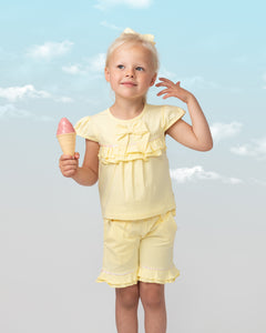 PRE ORDER - NEW SS24 Caramelo Girls Tiered Frill Shorts Set with Headband LEMON 349034