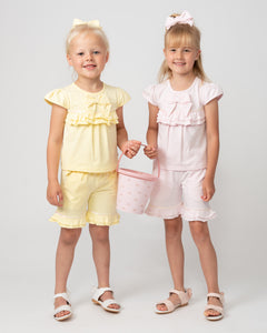 NEW SS24 Caramelo Girls Tiered Frill Shorts Set with Headband PINK 349034