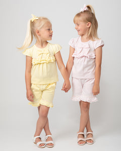 PRE ORDER - NEW SS24 Caramelo Girls Tiered Frill Shorts Set with Headband LEMON 349034