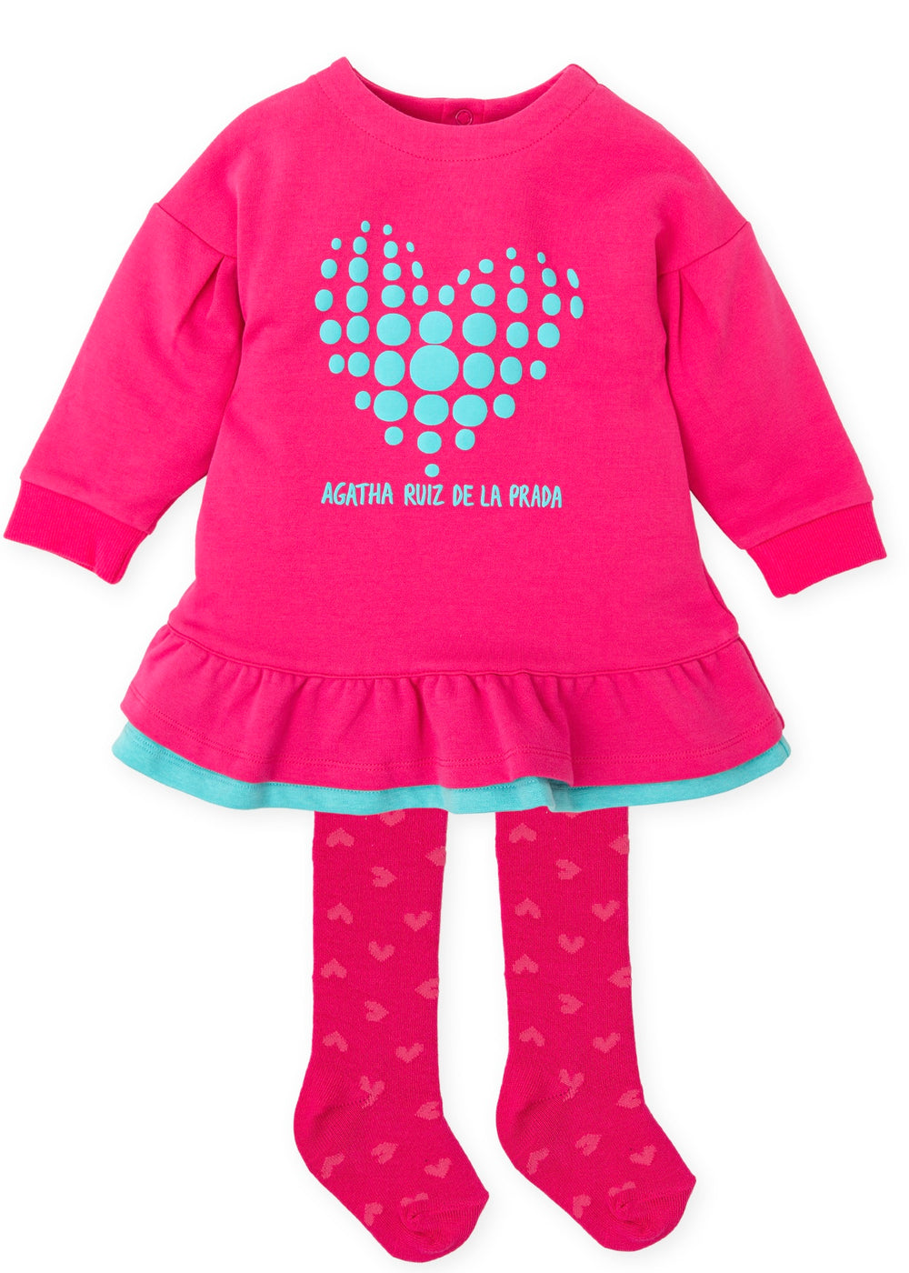 NEW AW24 Agatha Ruiz De La Prada Girls Heart Dress and Tights 9324 FUCHSIA