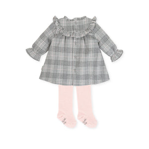 NEW AW23 Tutto Piccolo Grey Check Dress and Tights Outfit 6213