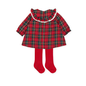NEW AW23 Tutto Piccolo Red Check Dress and Tights Outfit 6239