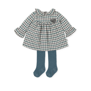 NEW AW23 Tutto Piccolo Green Check Dress and Tights Outfit 6418
