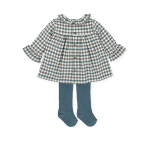 NEW AW23 Tutto Piccolo Green Check Dress and Tights Outfit 6418