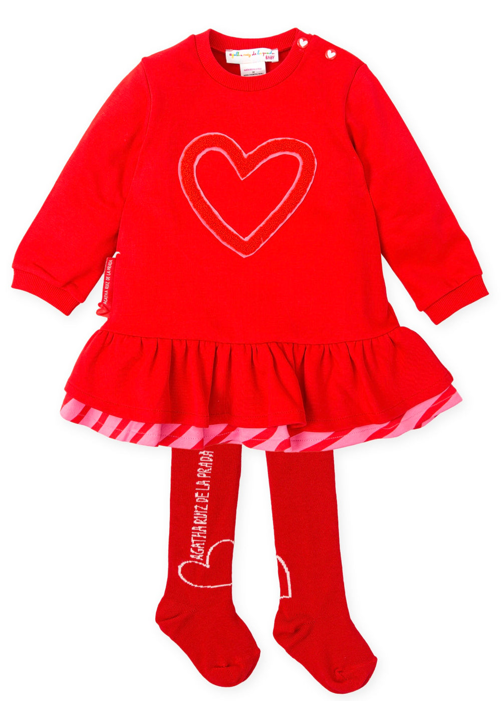 NEW AW24 Agatha Ruiz De La Prada Girls Heart Dress and Tights 9285 RED